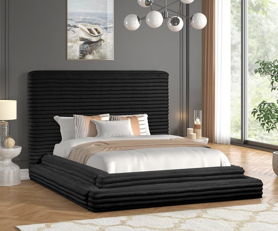 Mariah Black Platform Bed - Queen, King