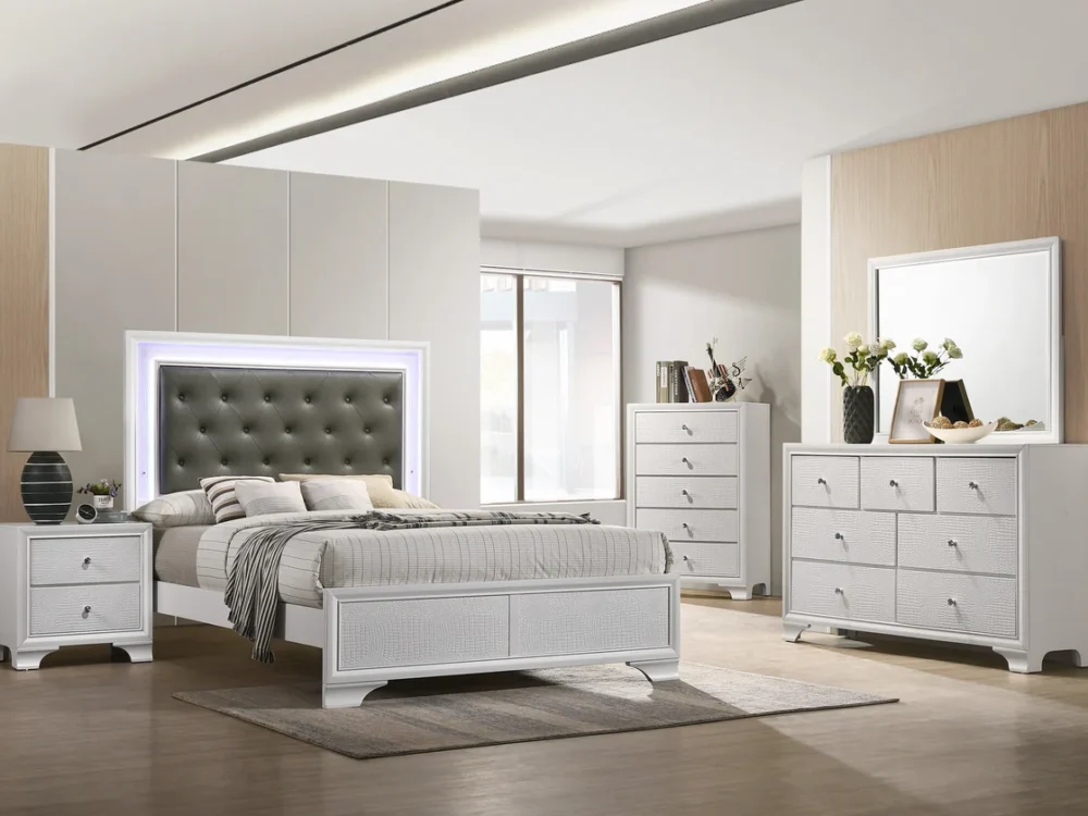 Lyssa Frost LED Upholstered Panel Bedroom Set