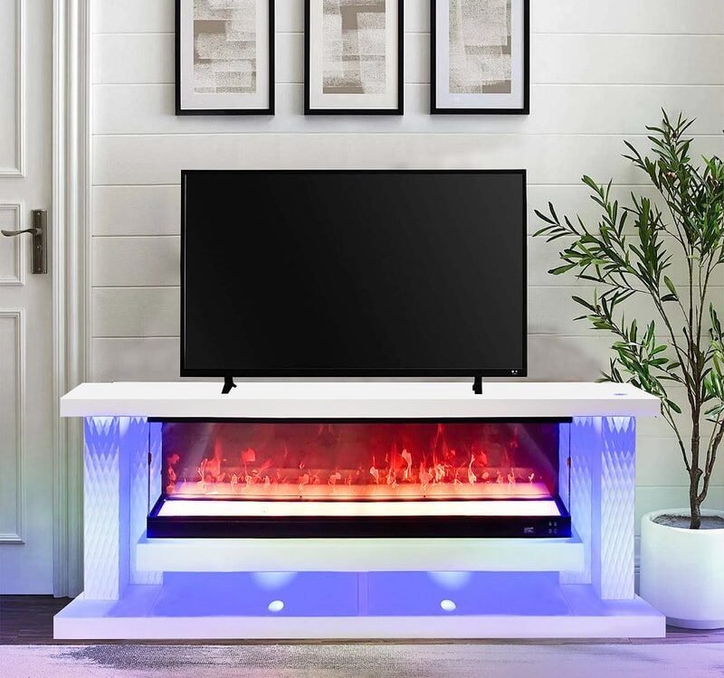 A87 TV STAND W/FIREPLACE 71" (WHITE)