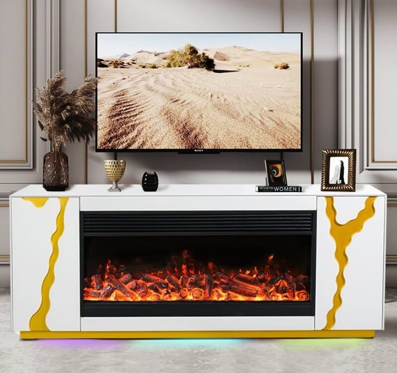 A904 TV STAND W/FIREPLACE (WHITE)