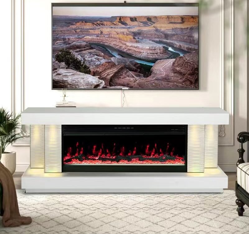 A91 TV STAND W/FIREPLACE (WHITE)