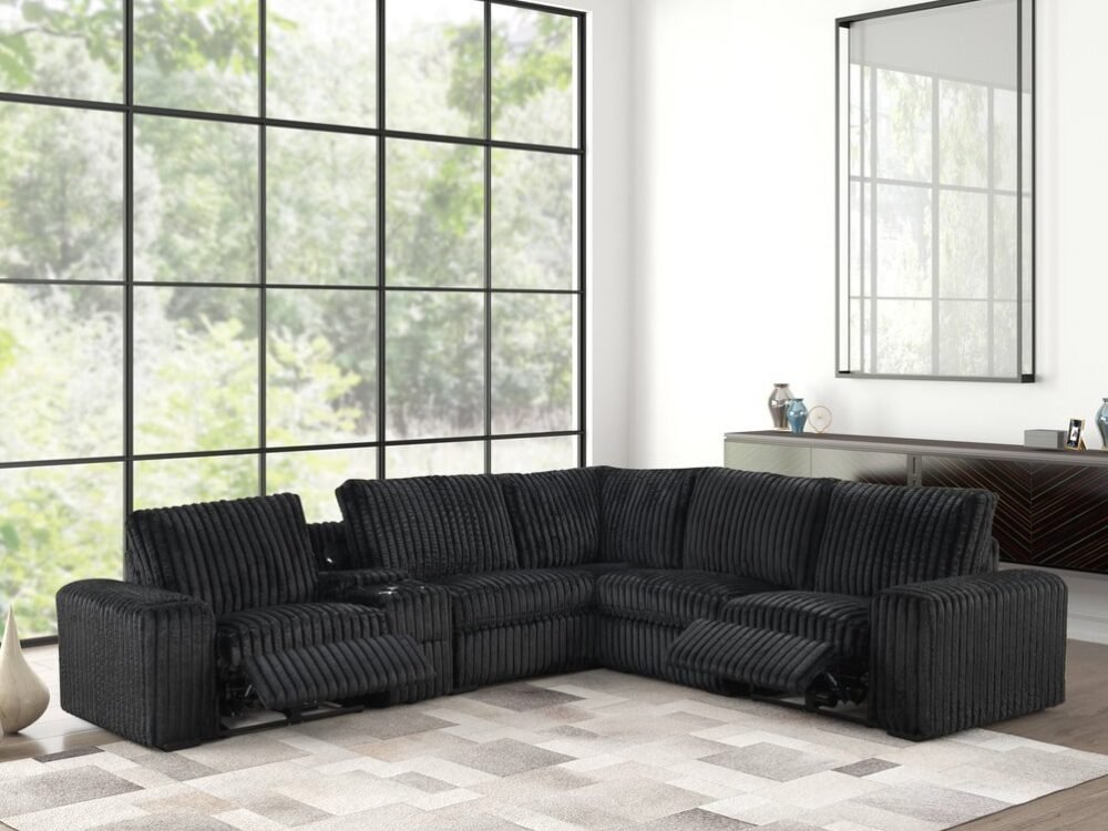 Amelia Black Power Reclining Sectional (w/ Bluetooth Speakers)