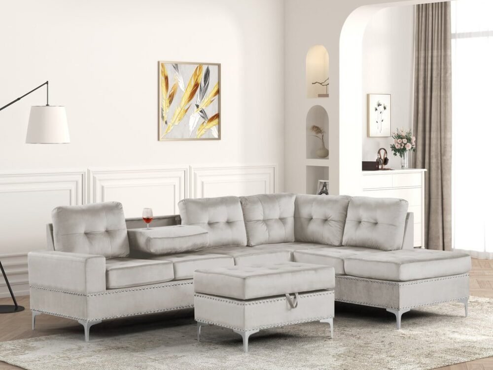 Anserra Gray Reversible Sectional + Ottoman Set