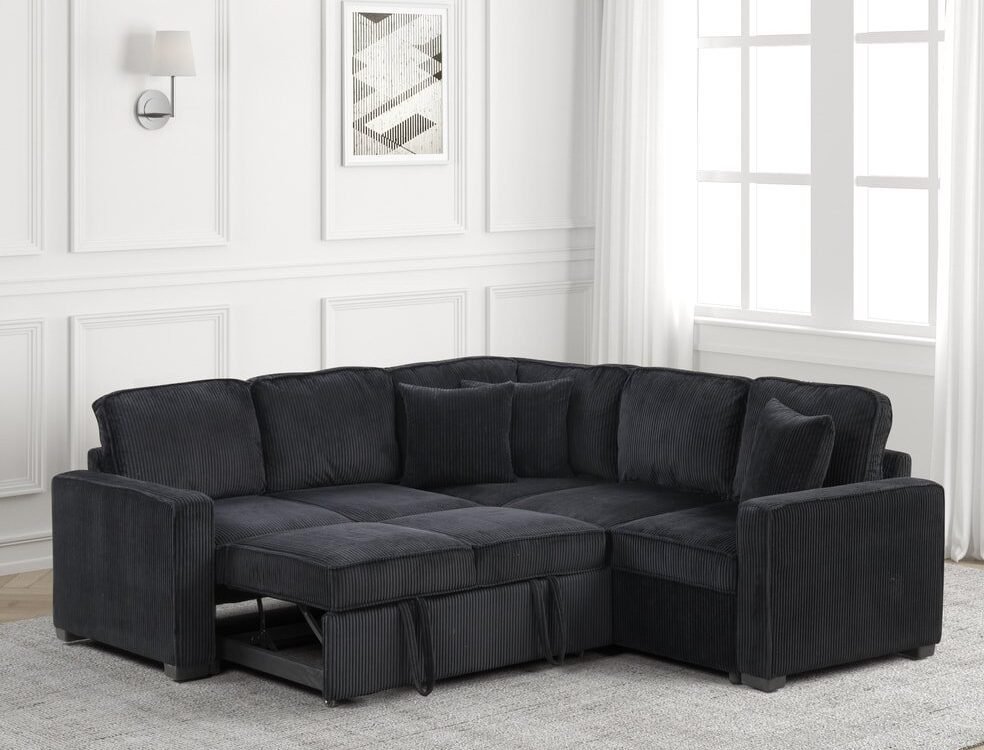 Ariel Black Sectional With Pull-Out Bed