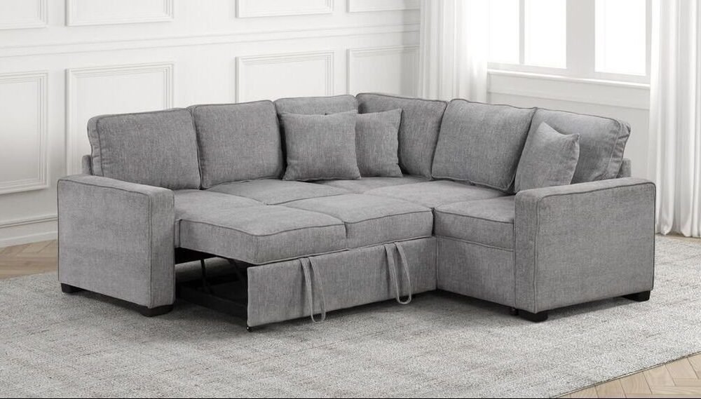 Ariel Gray Sectional With Pull-Out Bed