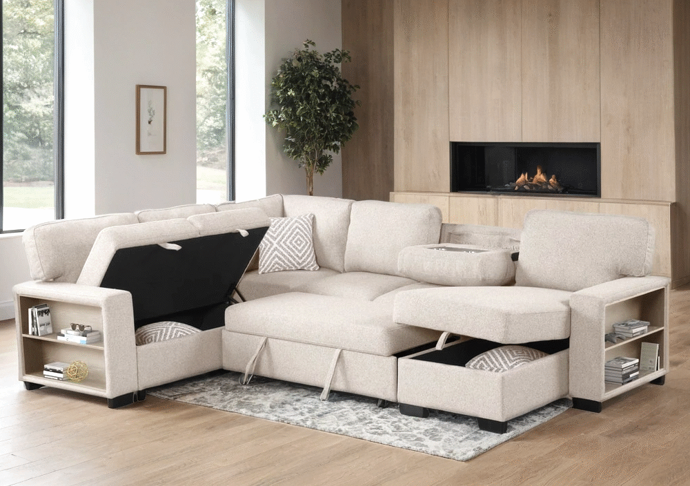Atlantic Beige Sectional With Pull-Out Bed