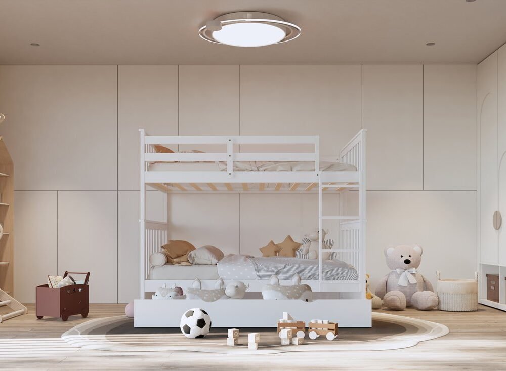 BB31 Full/Full Bunk Bed w/Twin Trundle White