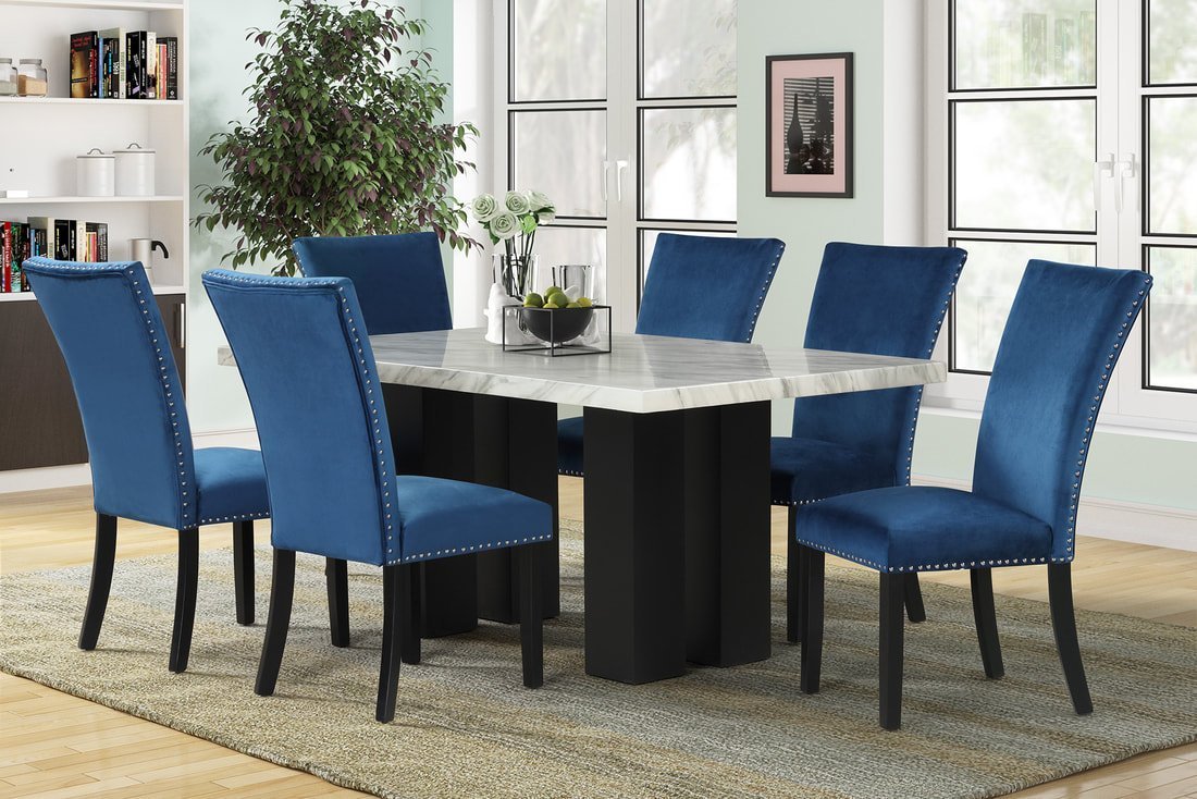 d1220blue-dining-set_orig.jpeg 1220 Blue - (FAUX MARBLE) Dining Table + 6 Chair Set