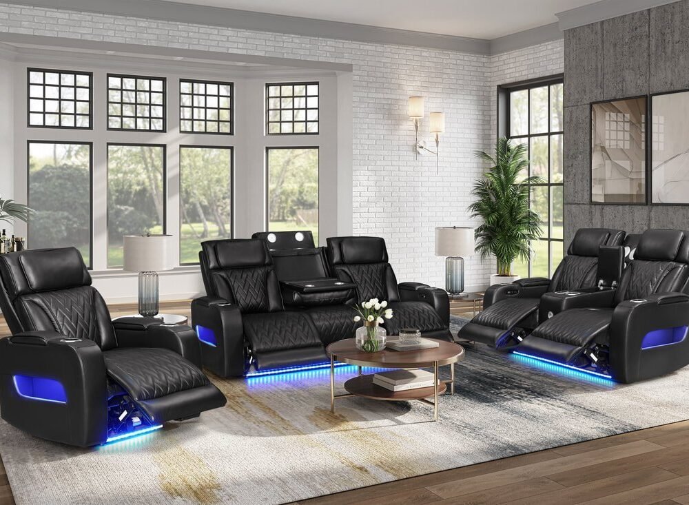 DUBAI 3PC Black Power Reclining Set