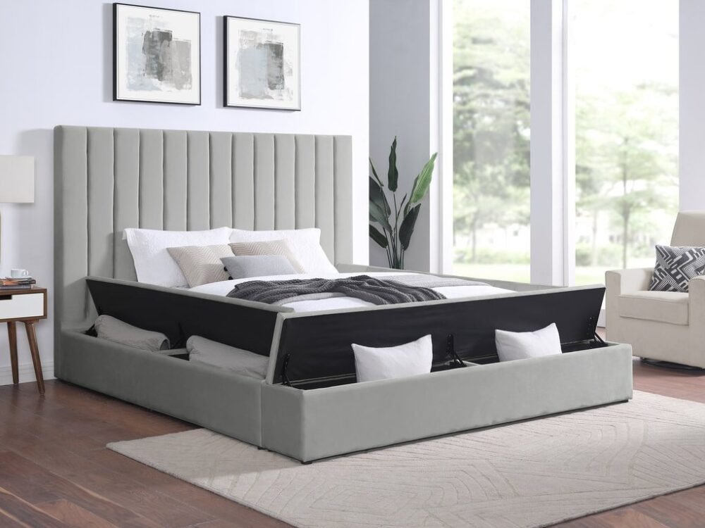 France Grey Platform Bed - Queen, King