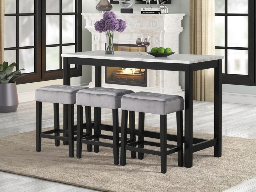 Gloria Grey - Pub Table + 3 Chair Set