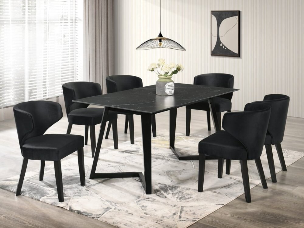 Hamilton ONYX Black Dining Table + 6 Chair Set