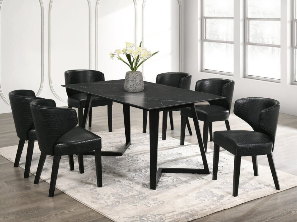 Hamilton ONYX PU Black Dining Table + 6 Chair Set