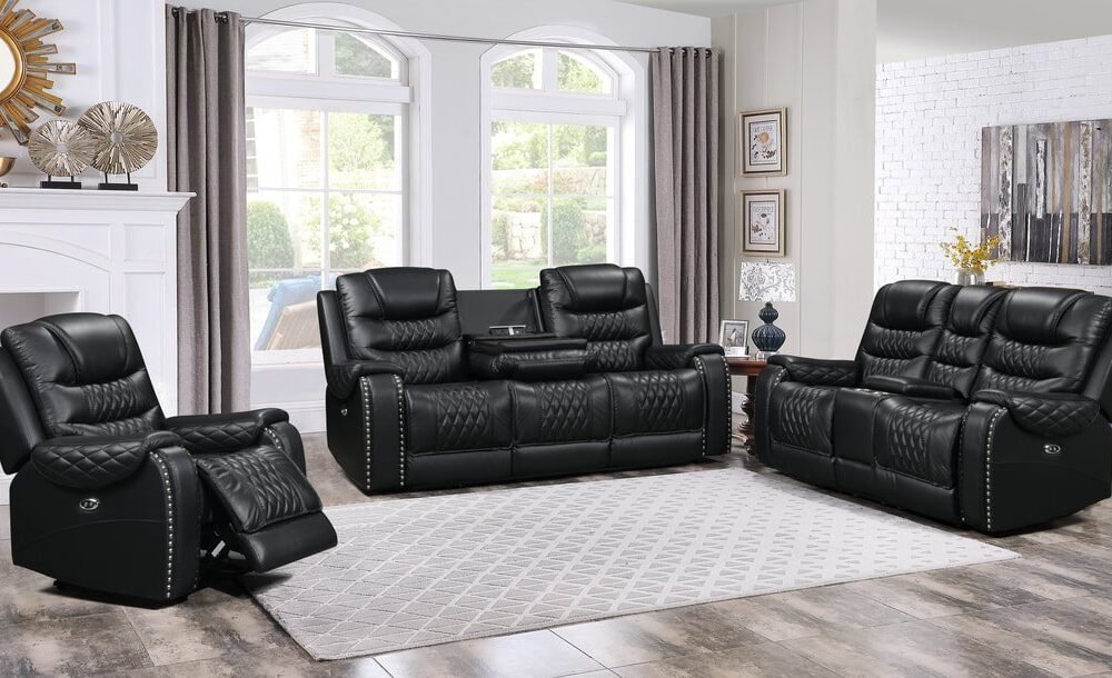 Harley Black Power - TOP GRAIN LEATHER Reclining Set
