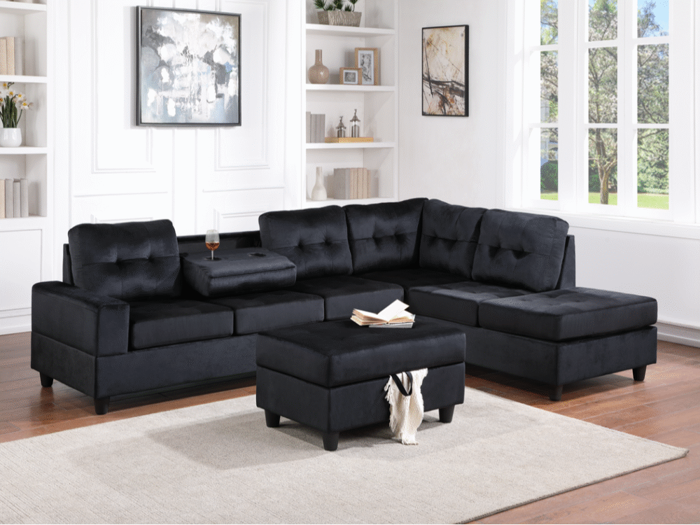 20Heights Reversible Sectional + Ottoman - Black Velvet