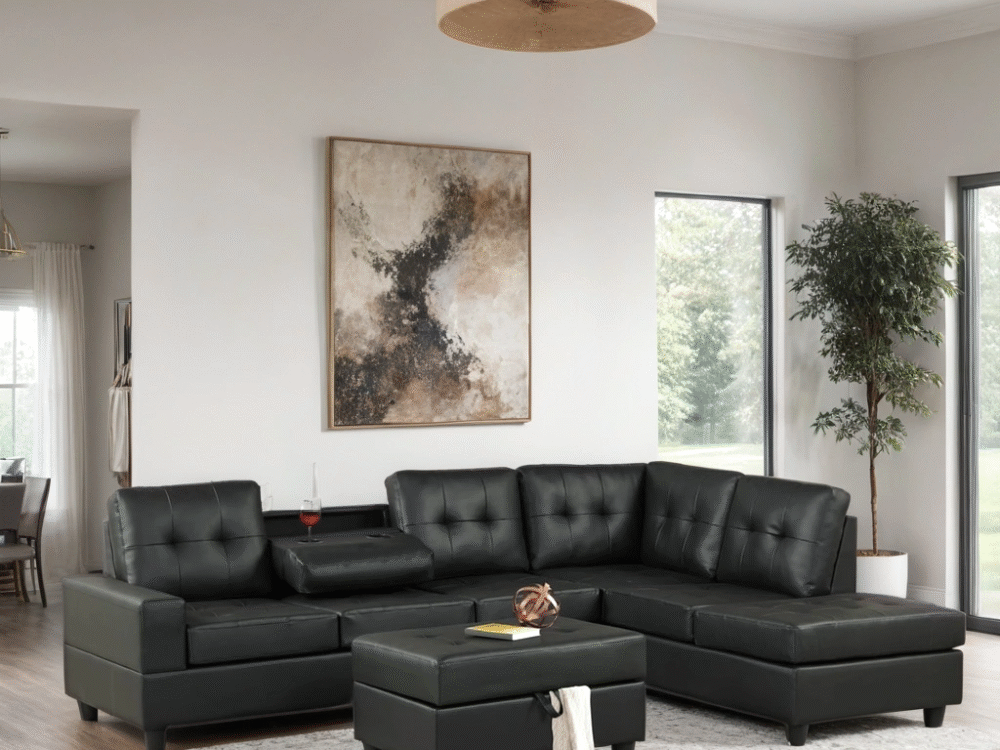 Heights Reversible Sectional + Ottoman Set (Black)