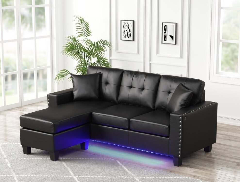 Messi Black PU - Reversible Sectional