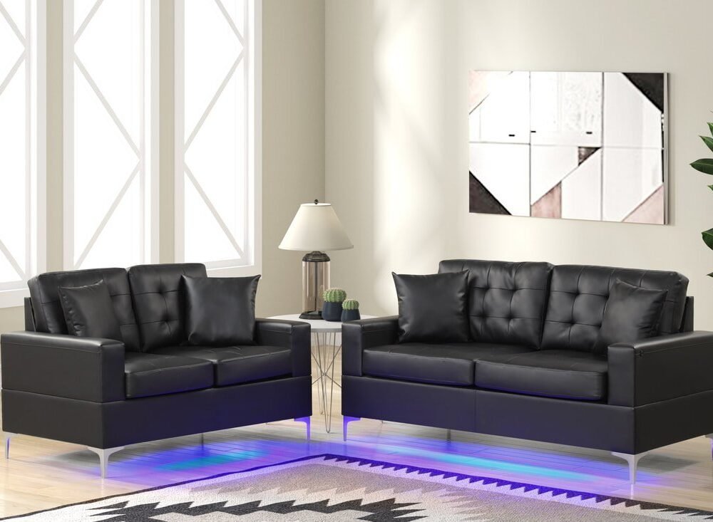 Miami Black - Sofa & Loveseat Set (LED LIGHTS)