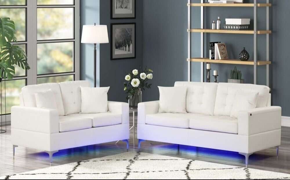 Miami White - Sofa & Loveseat Set (LED LIGHTS)