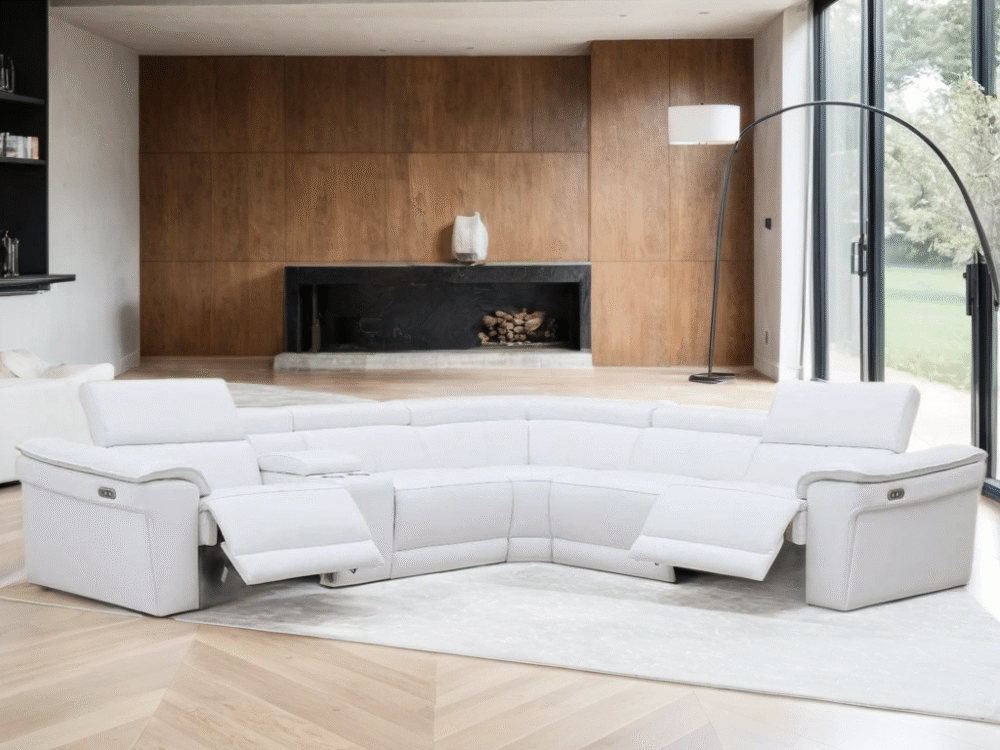 NEWYORK WHITE - LEATHER Power Reclining Sectional