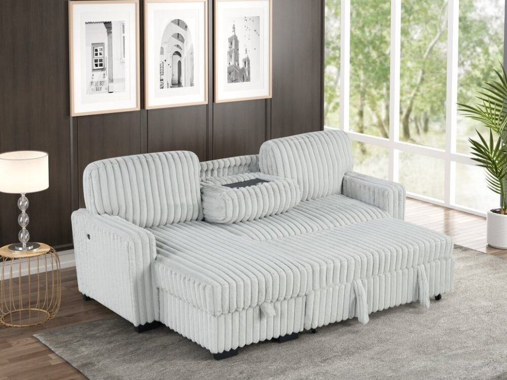 Poland Gray Reversible Sectional With Pull-Out Bed