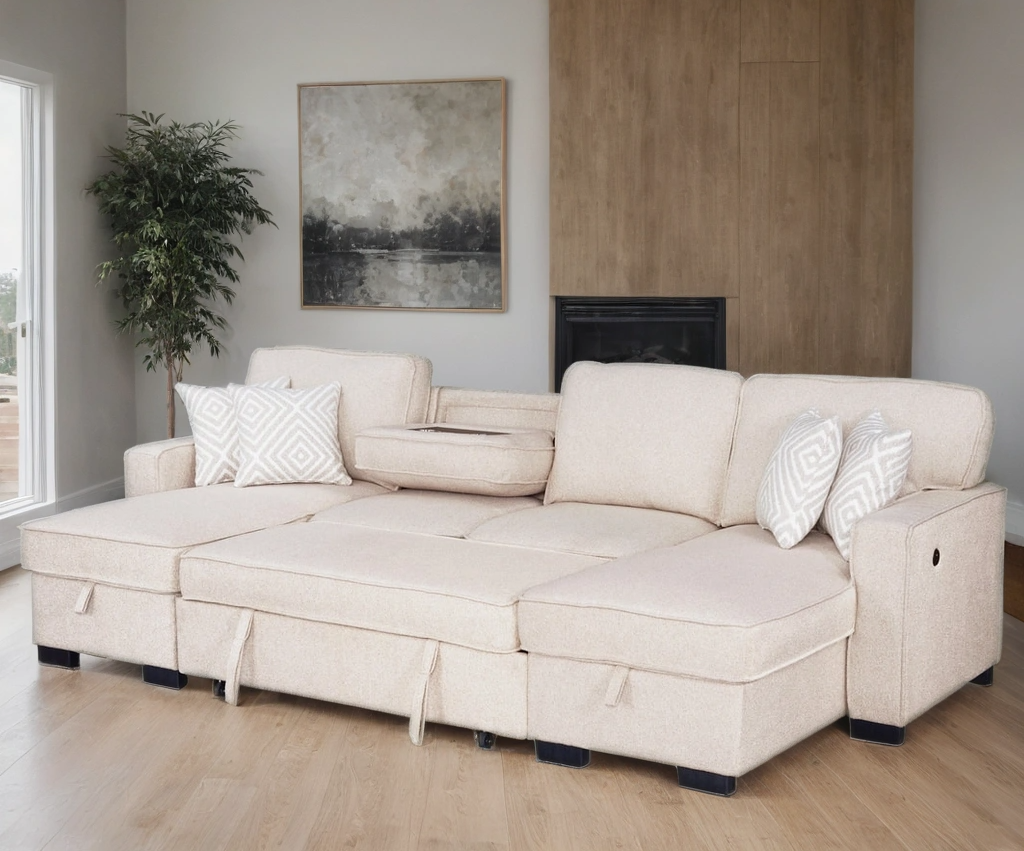 saharah-beige_orig.png Sahara Beige - Double Storage Chaise Sectional w/ Drop Down Cupholders