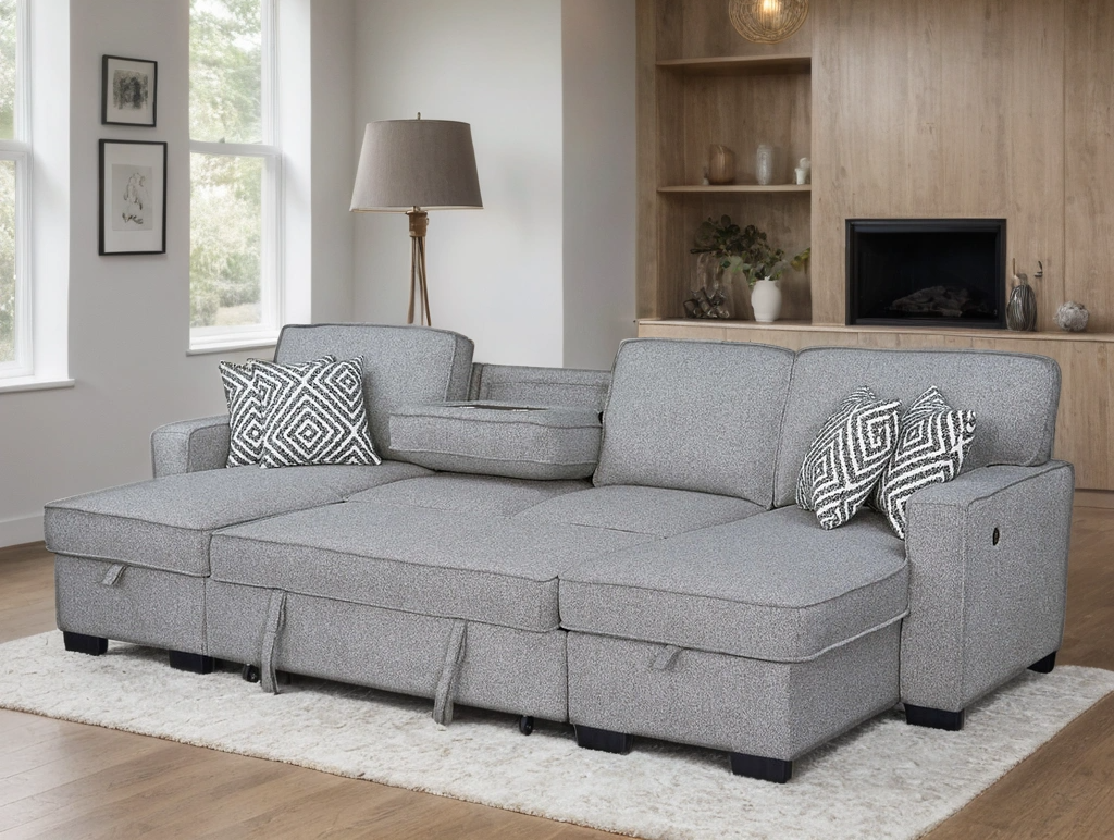 saharah-gray-1_orig.png Sahara Gray - Double Storage Chaise Sectional w/ Drop Down Cupholders