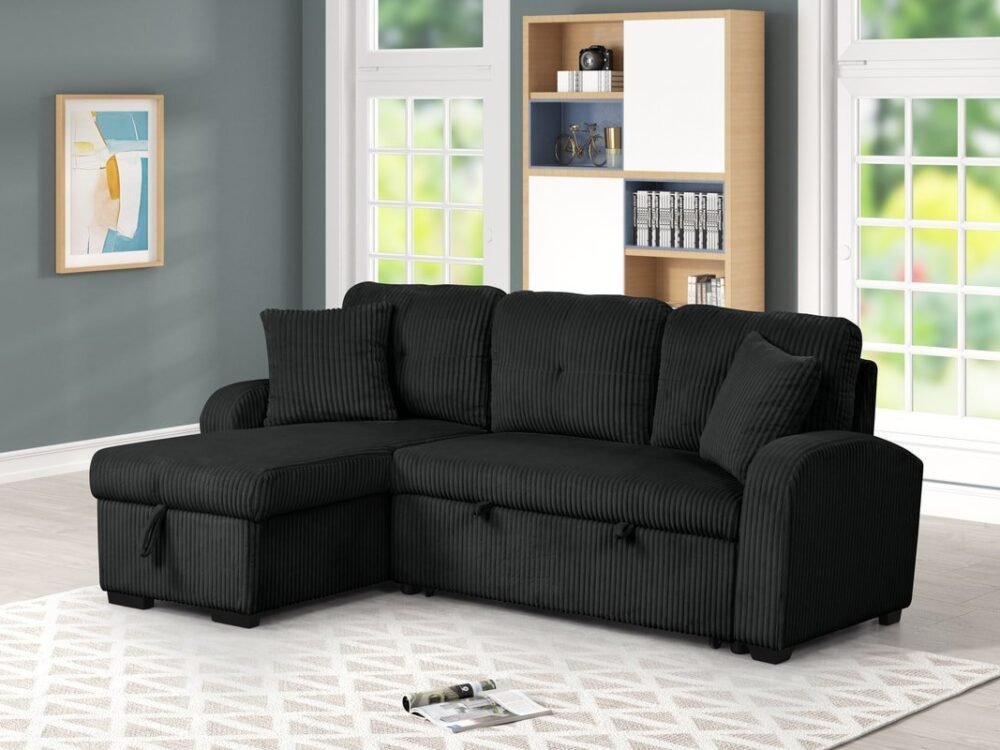 Silvia Black - Reversible Sectional With Pull-Out Bed