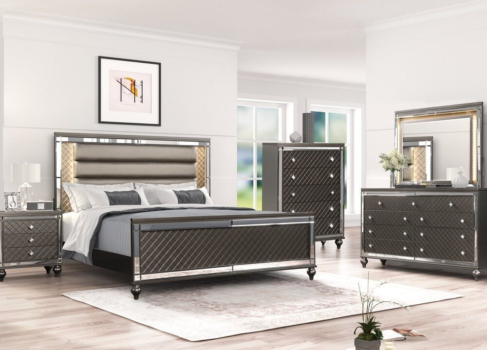 Stars Charcoal - 5PC Bedroom Set Queen, King