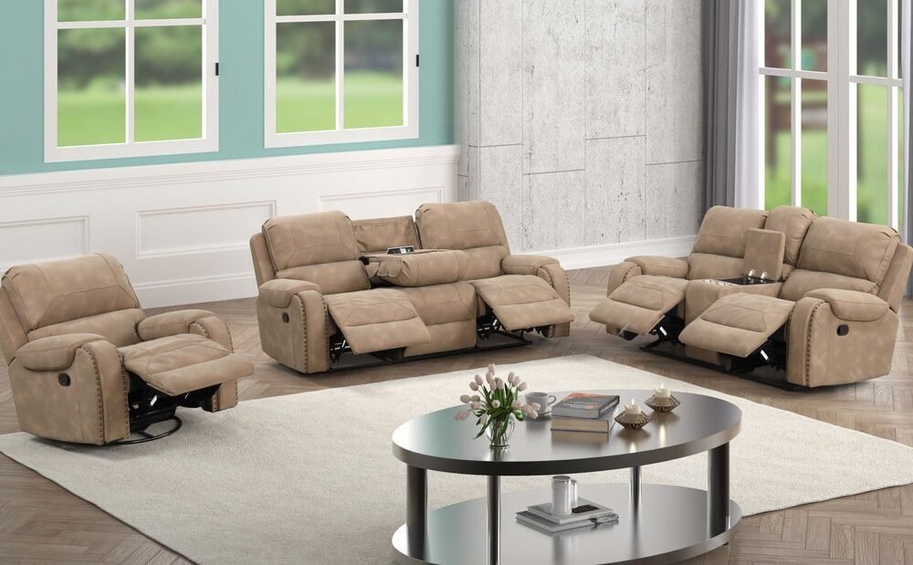 Titan1001-Latte OVERSIZED 3pc Reclining Set