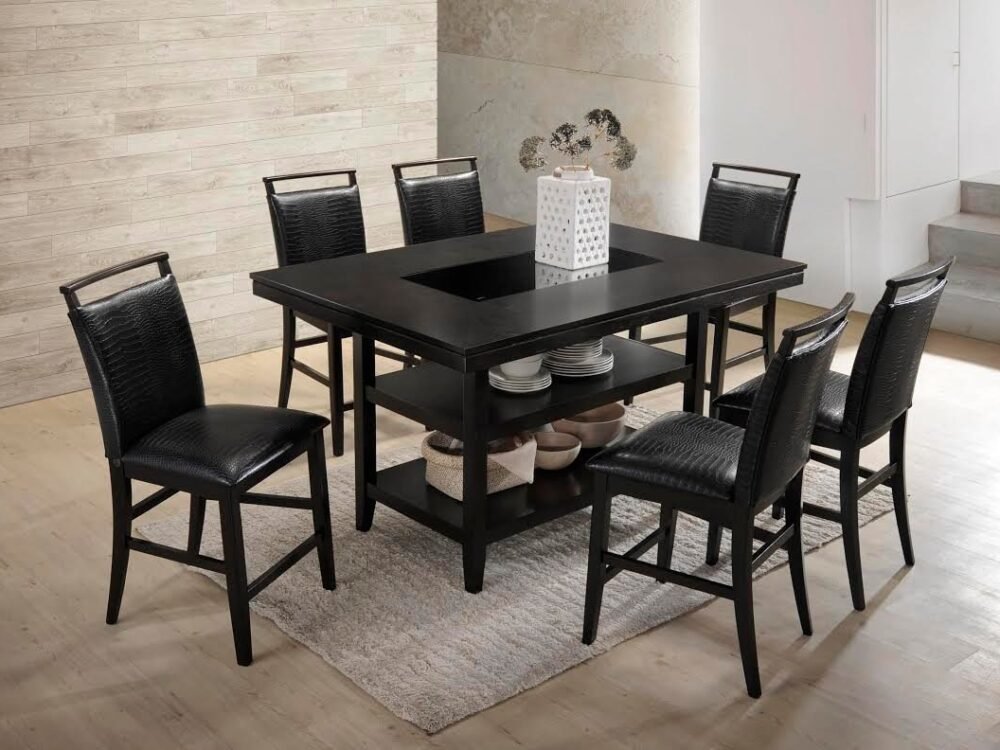 Tommy Black - Counter Height Table & 6 Chairs Set