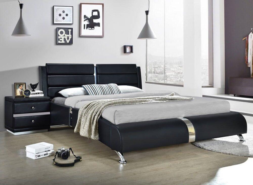 Vegas Black Platform Bed - Queen, King